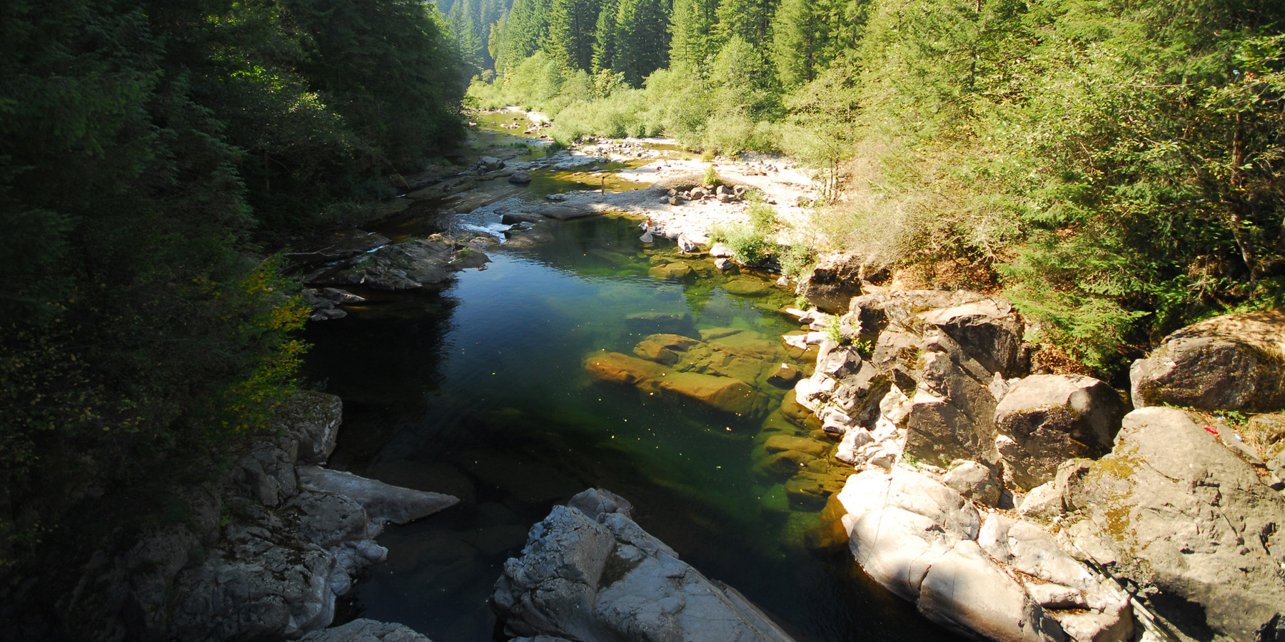 Dougan Falls Washougal River swimming holes in Washington, cliff