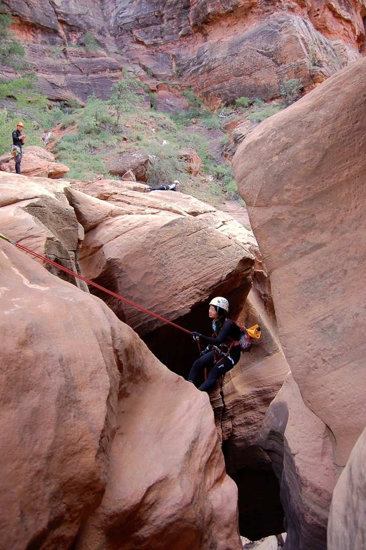 Beginning the 100-foot rappel.