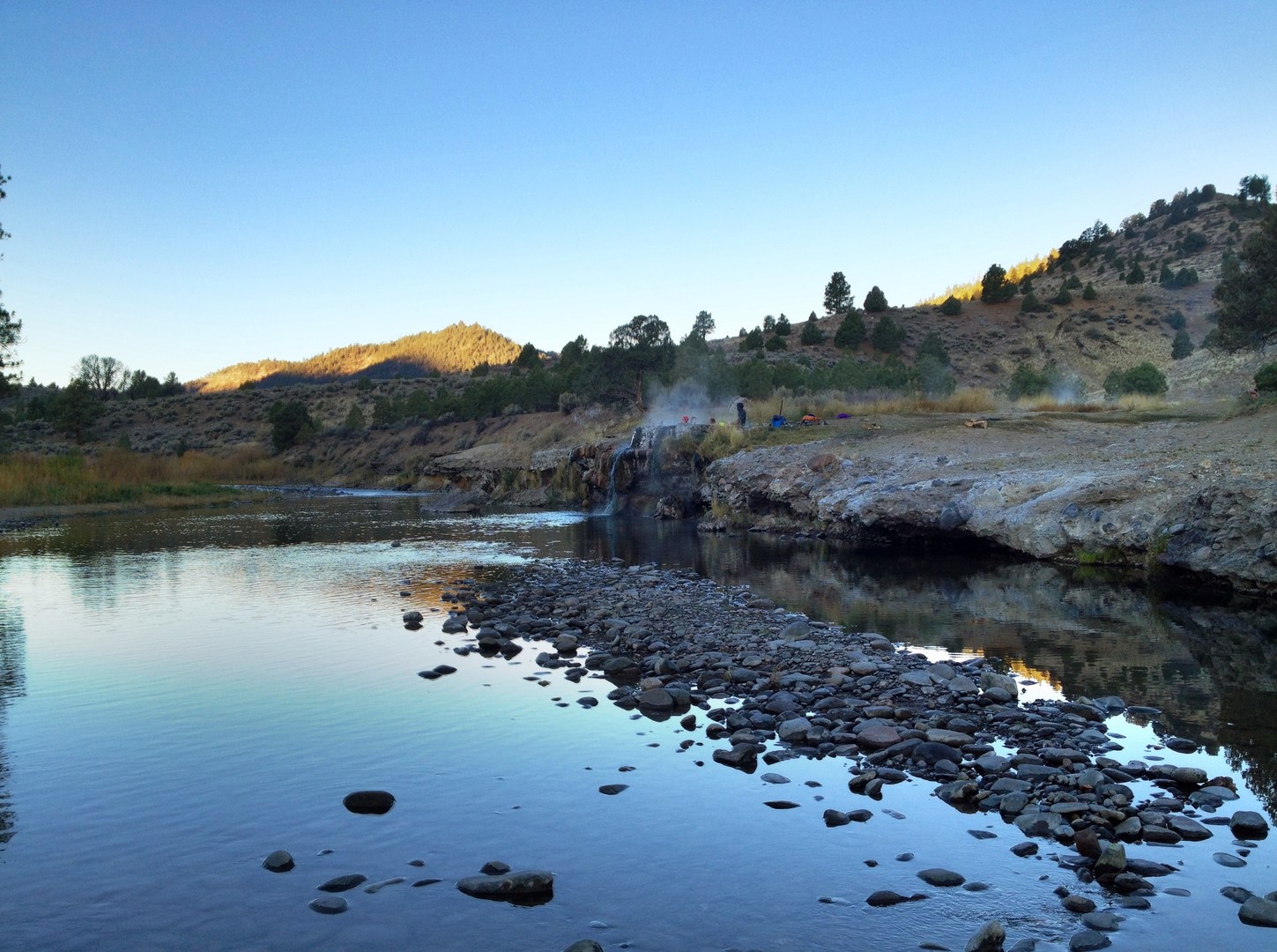 The lower tub hovers over the East Fork of the Carson River.