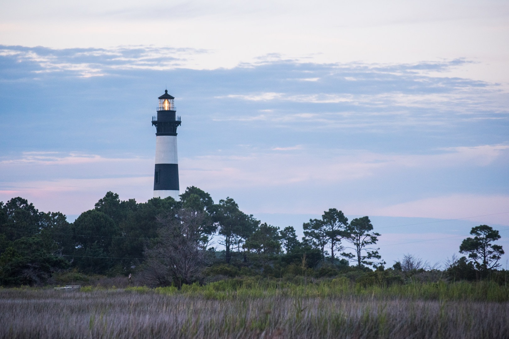 The Bodie Island Lighthouse is very pretty in evening light.