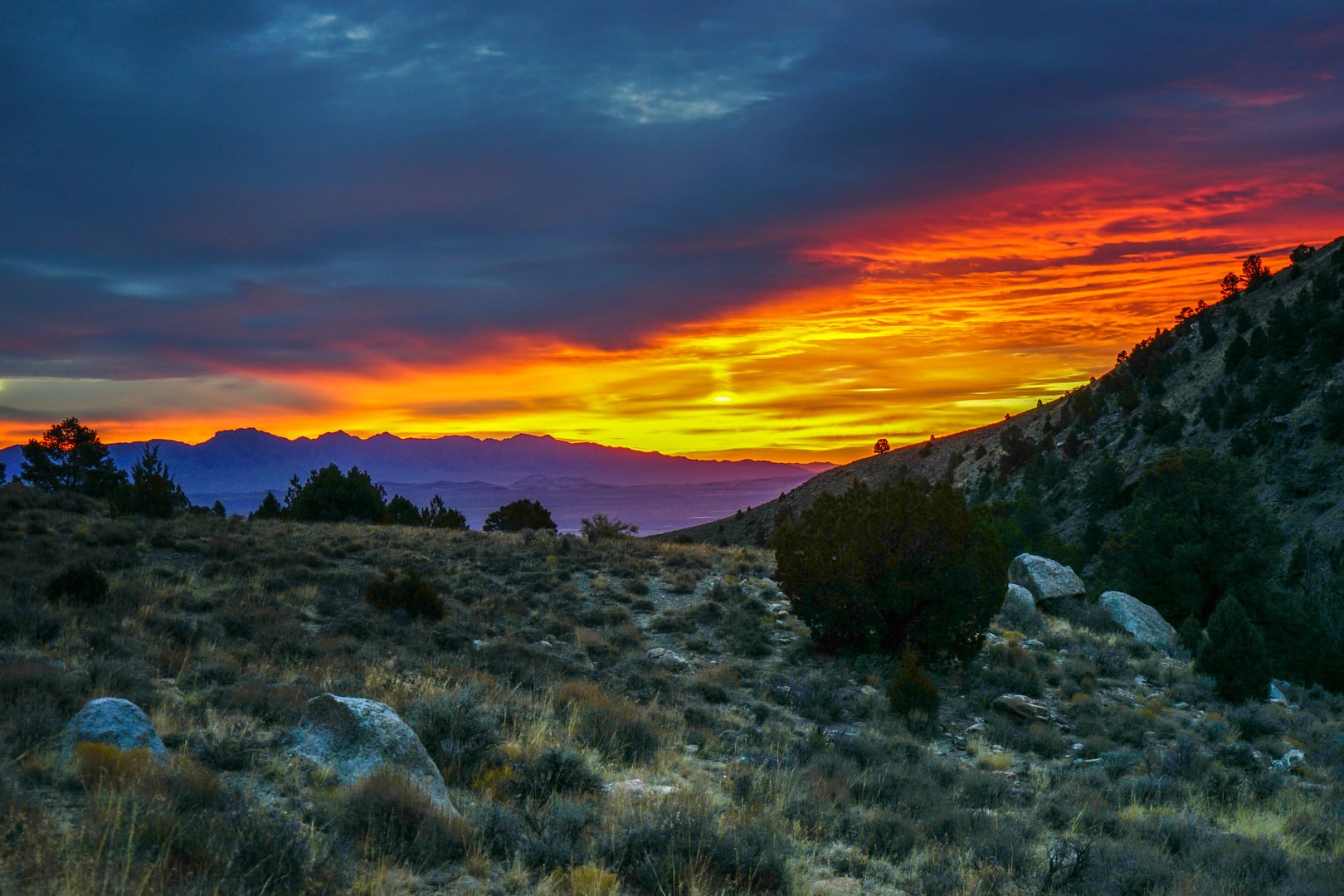 Sunrise over the Fish Springs Mountains.