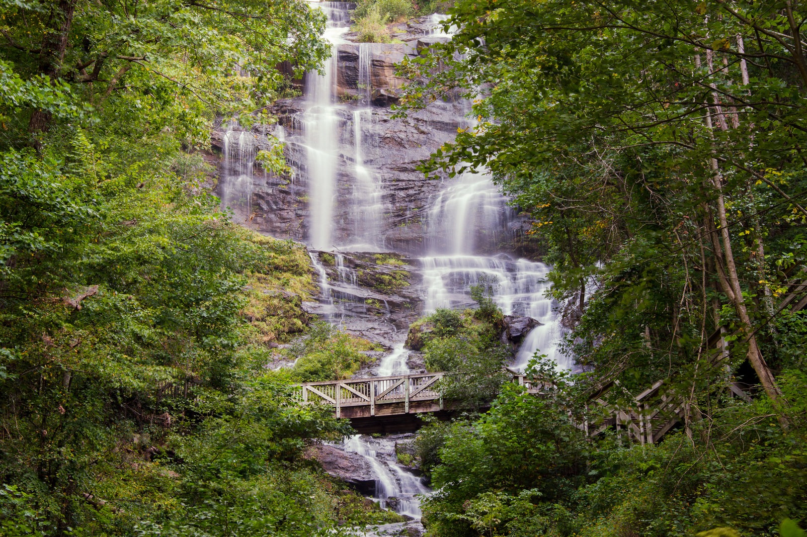 All told, the many cascades of this waterfall drop more than 700 feet.