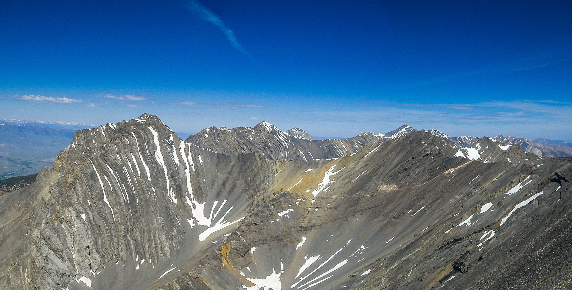 Panoroama looking to the north from the summit of Mount Breitenbach. Five of the 7 peaks over 12,000 feet in the Lost River Range are visible.