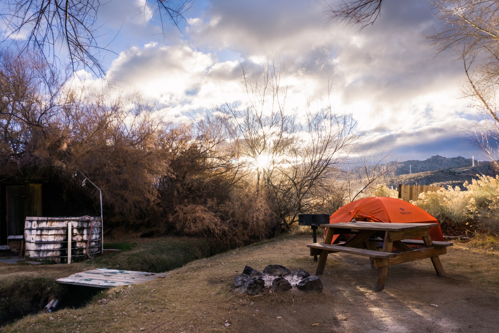 Tub 2 in the campground area is a unique, vintage wooden tub that often springs icicles in winter months!