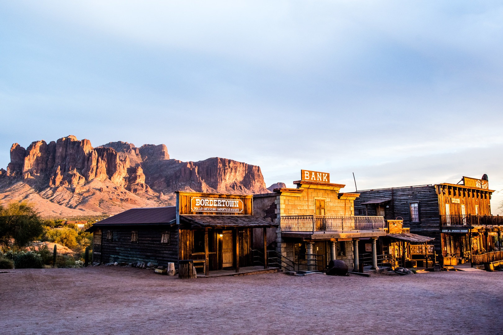 Goldfield Ghost Town and the Superstition Mountains.