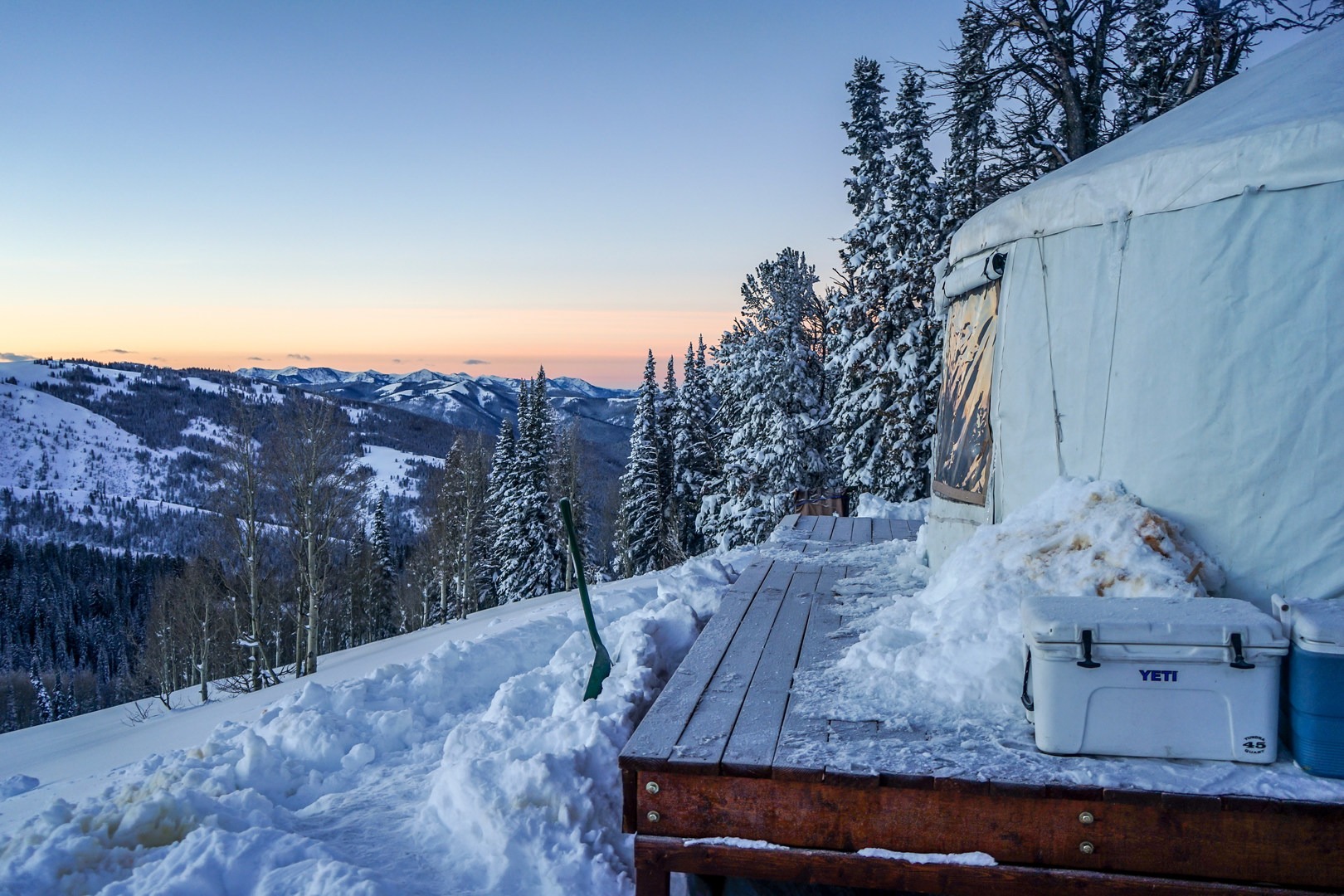 The Baldy Knoll Yurt at sunrise.