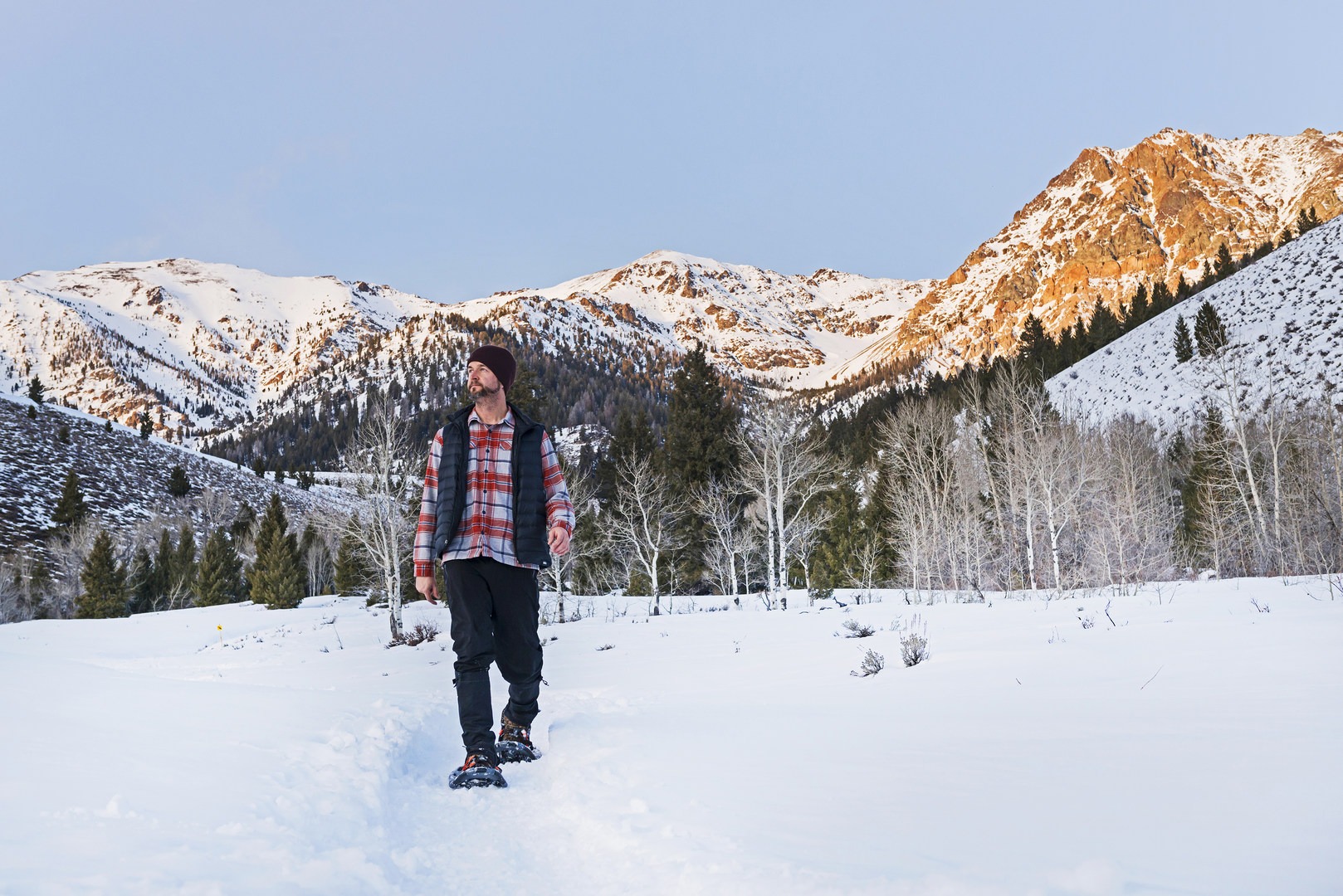 Enjoying the evening light on a snowshoe to Billy's Bridge.