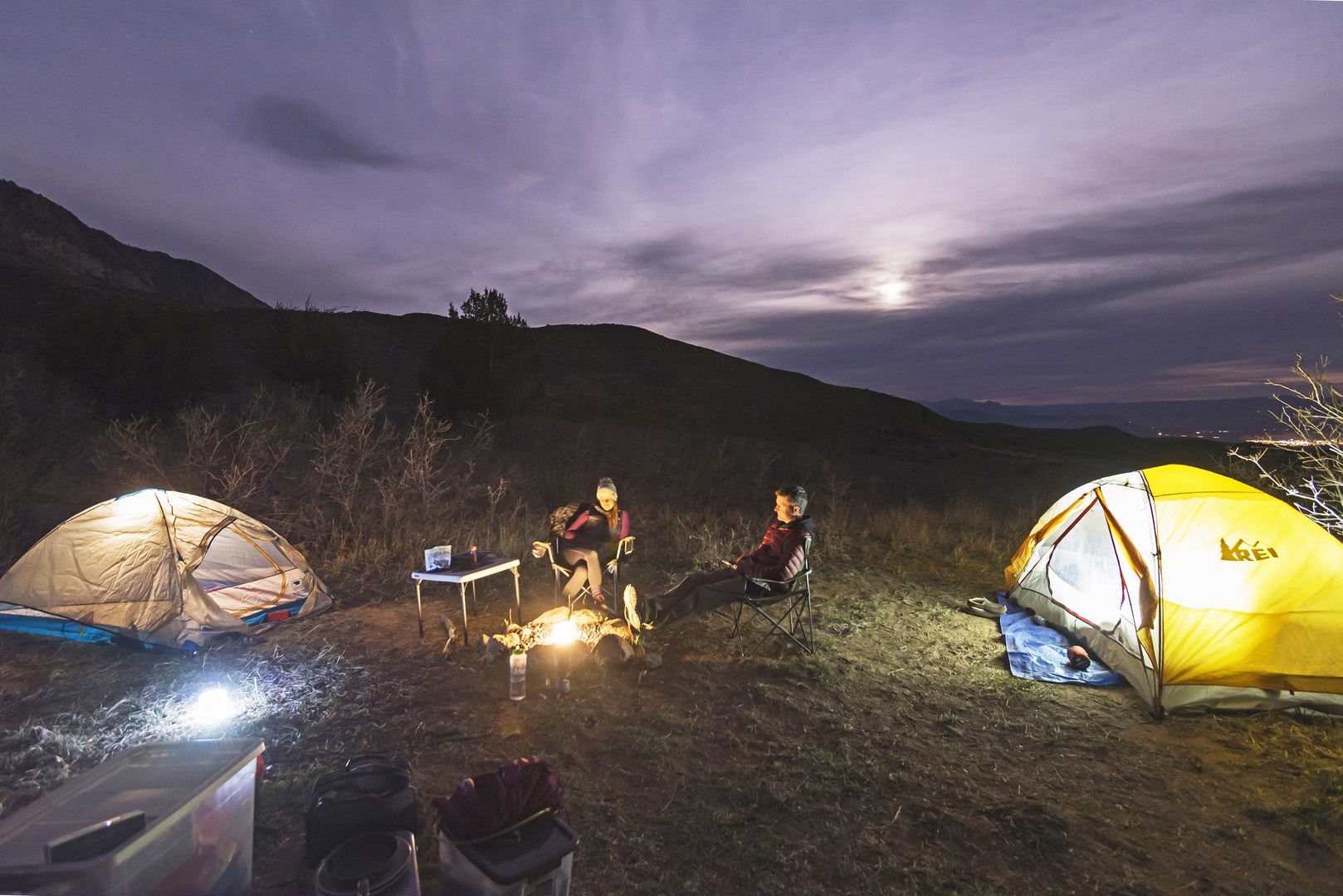 Full moon rising over a dispersed campsite in the Oak Grove Recreation Area.