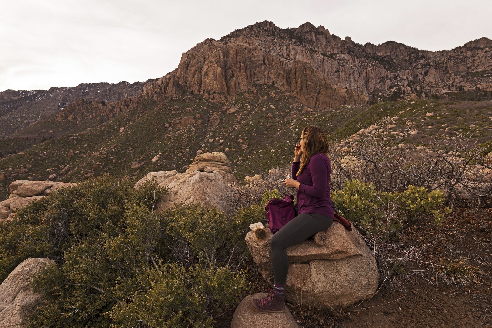 Enjoying a snack at sunset before hiking back to our campsite.