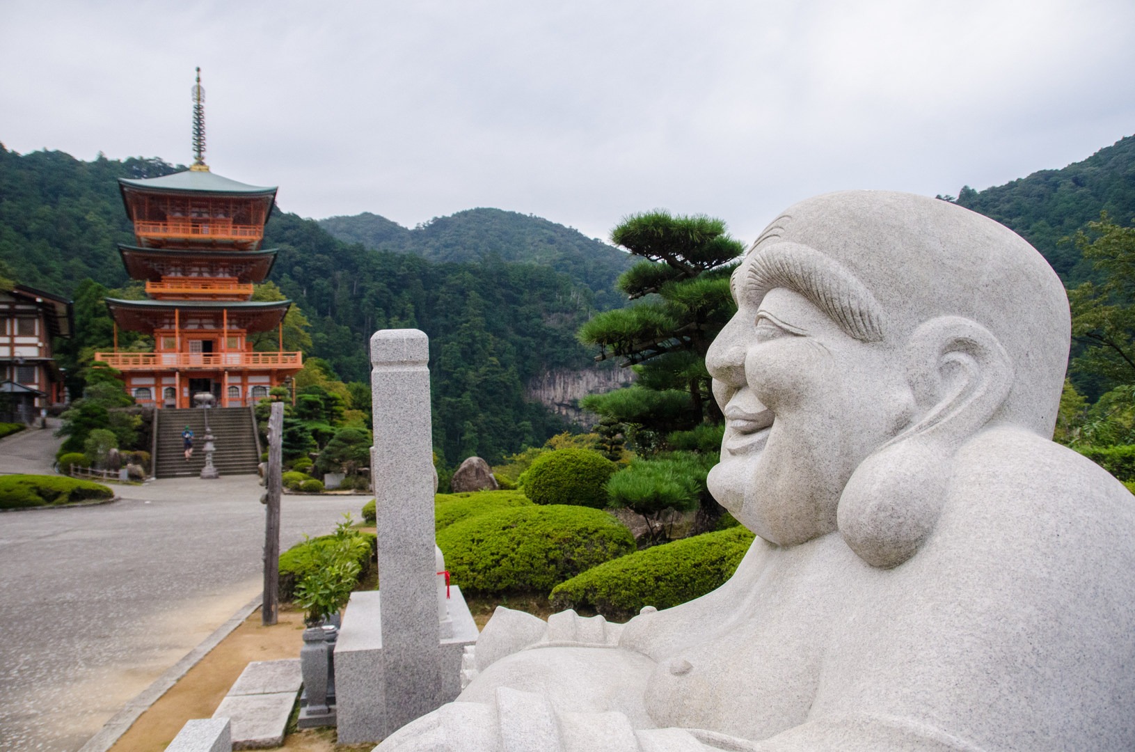 The pagoda that sits on the northern end of the complex offers incredible views of the waterfall.