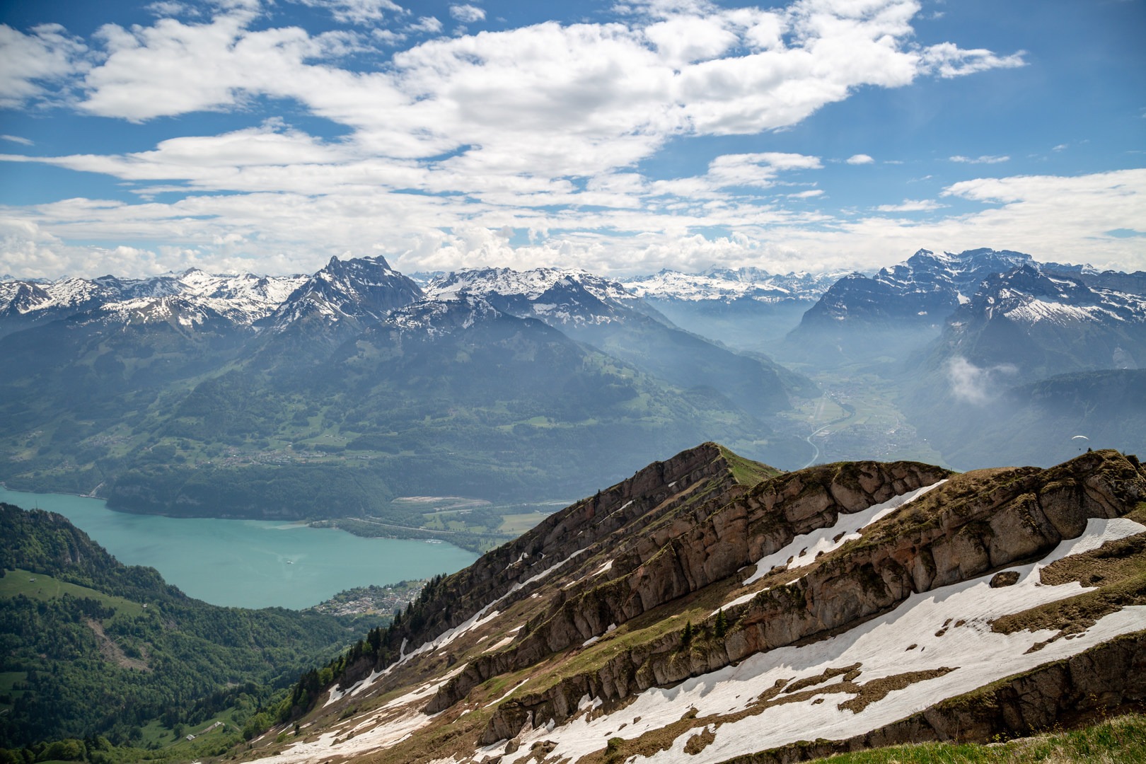 From the summit of Federispitz there are magnificent views of the Walensee as well as the snowcapped Alps to the south.
