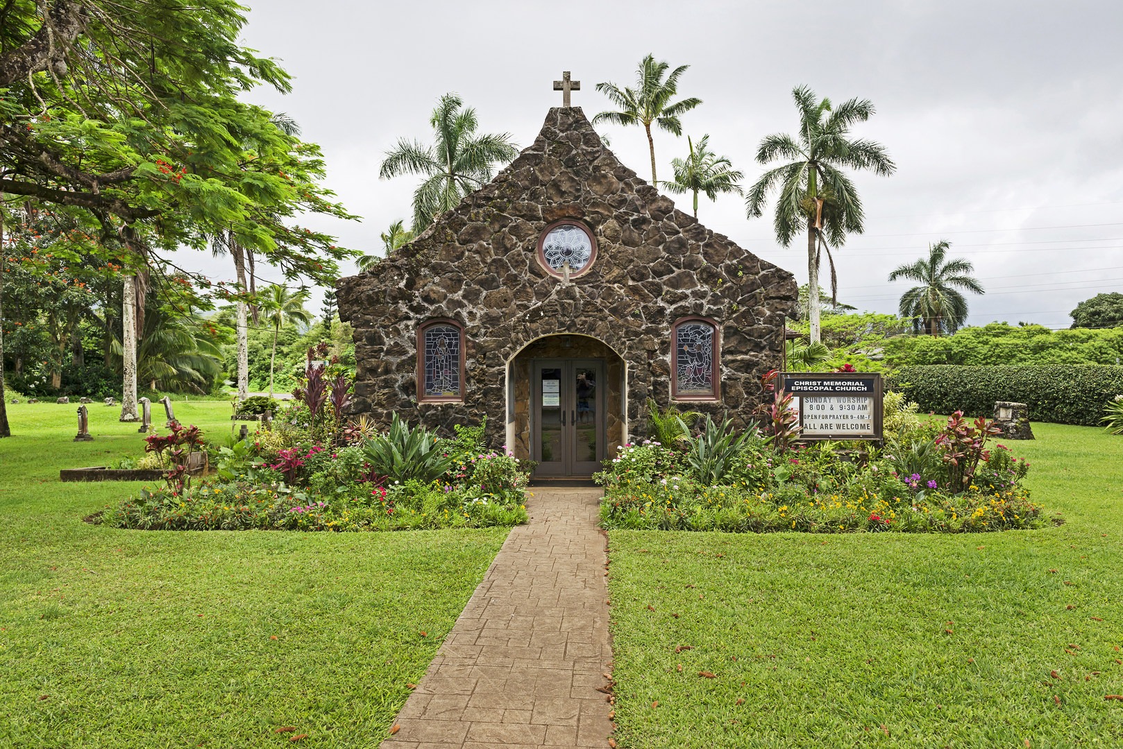 The church was built from lava rock and mortar.