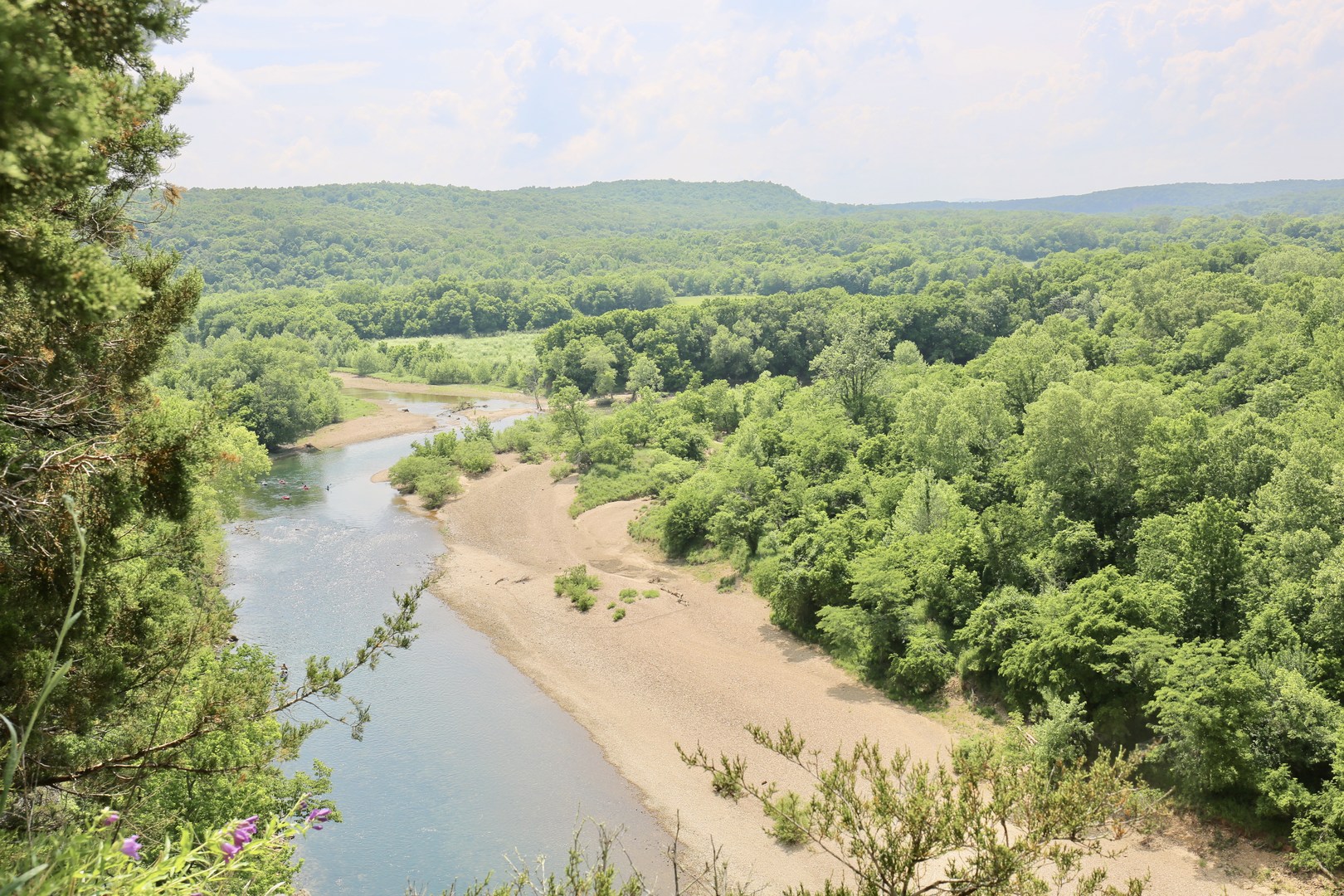 Overlook of the Buffalo River. This is not a designated lookout and hikers should be aware of sudden drop-offs.