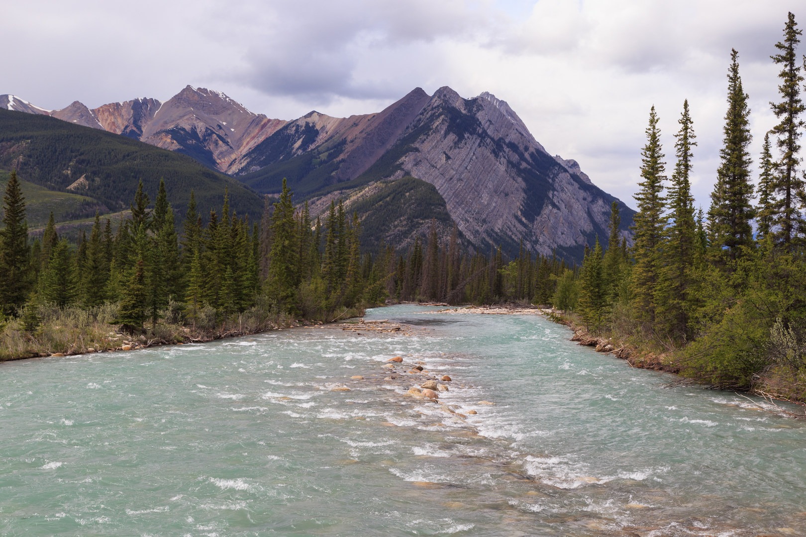 Several prominent peaks above the Siffleur River.