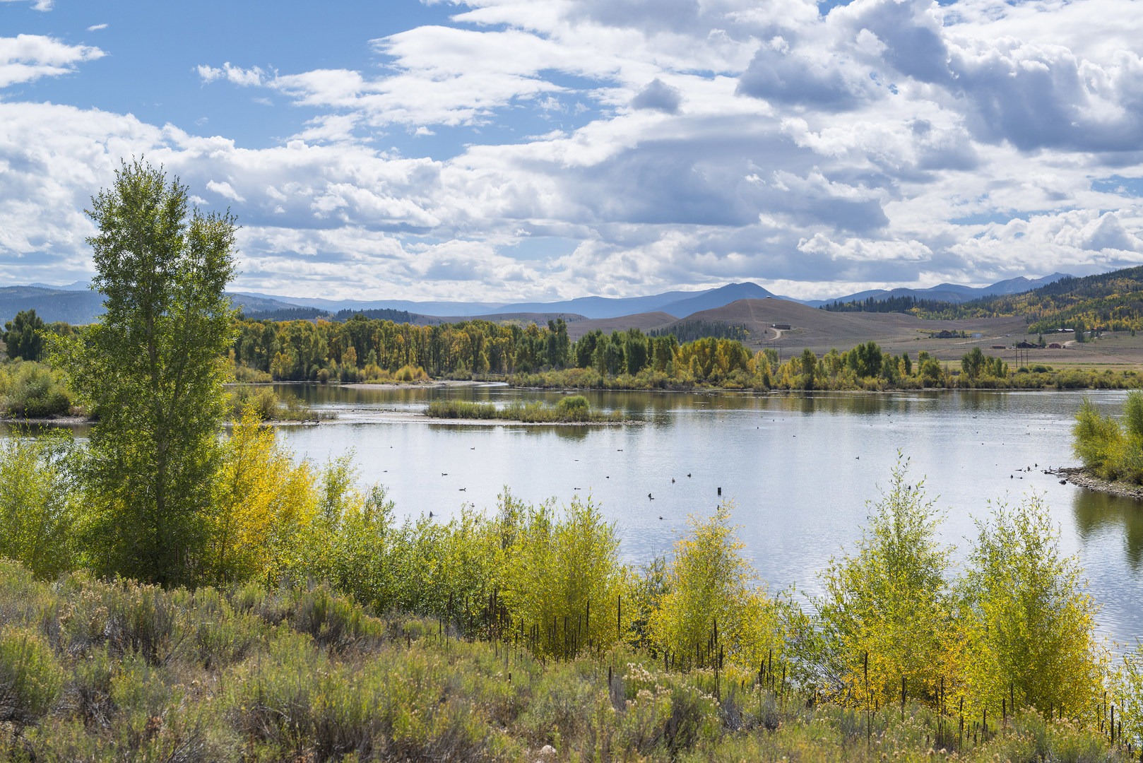 Windy Gap Wildlife Viewing Area at Windy Gap Reservoir on the Colorado River, looking east.