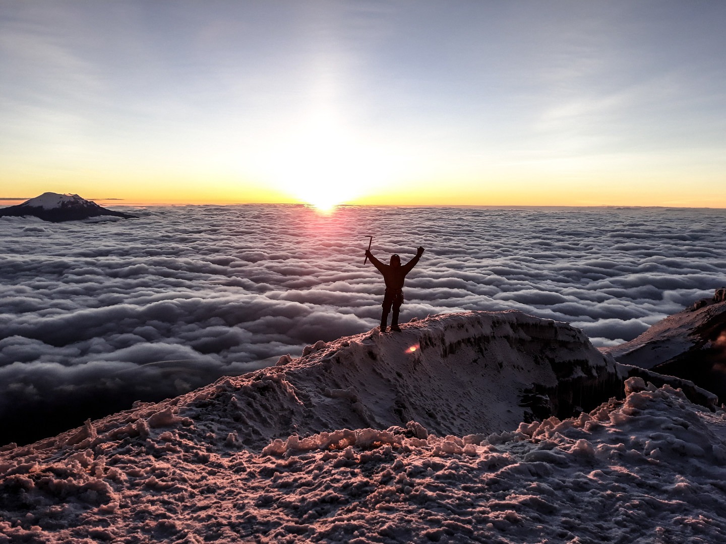 View from the summit of Cotopaxi looking toward Chimborazo Volcano in the distance.