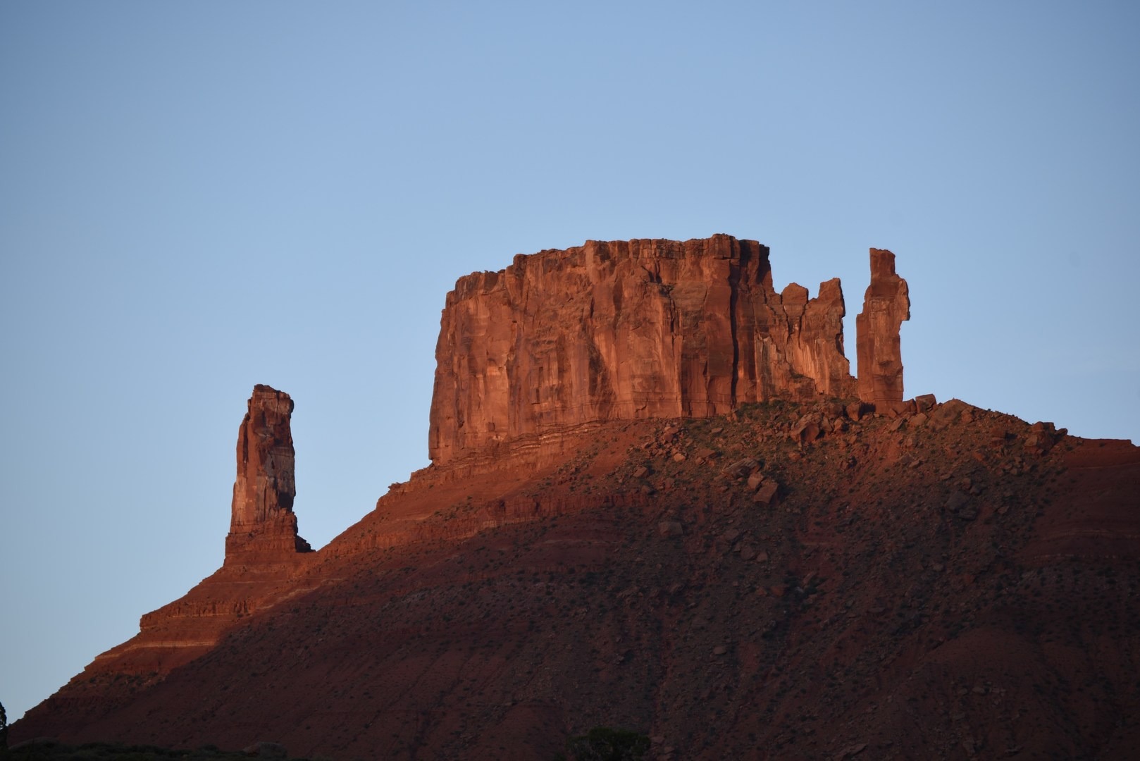 Rock formation known as the Preacher and the Nuns with Castleton Tower on the left.