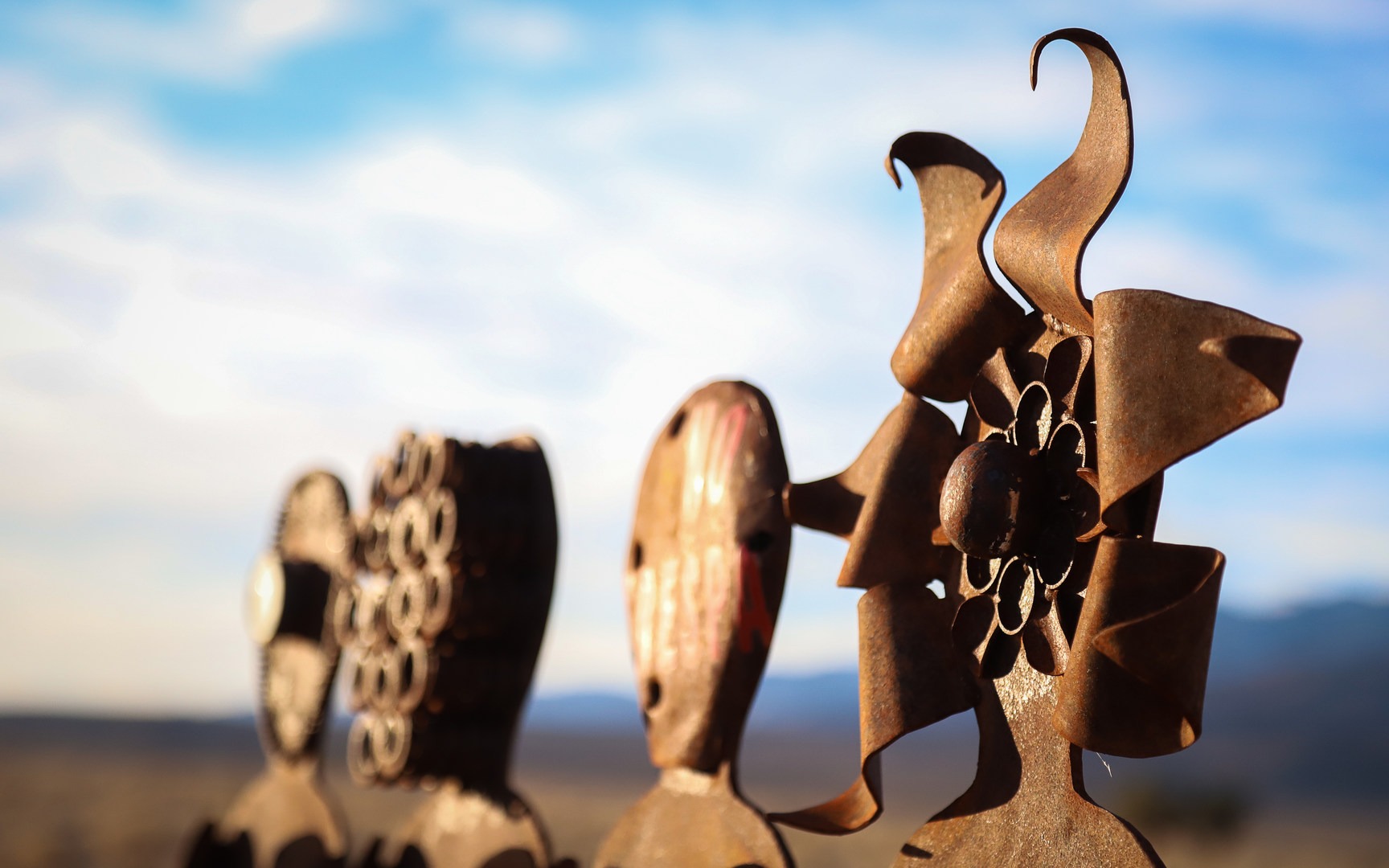 A variety of metalworking techniques are on display in the sculptures.