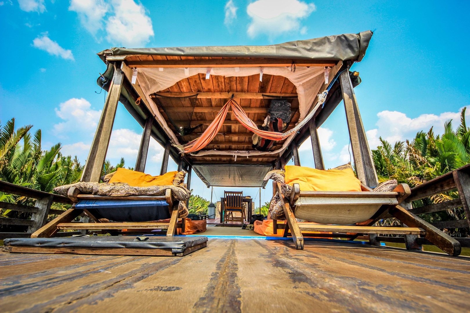The top deck, where guests sleep on the way to Camp Leakey.