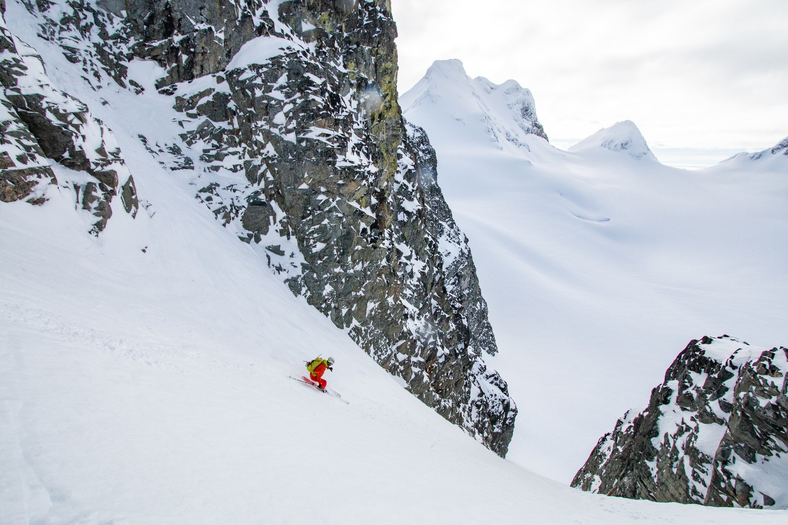 Coming toward the end of the couloir on Joffre Peak.