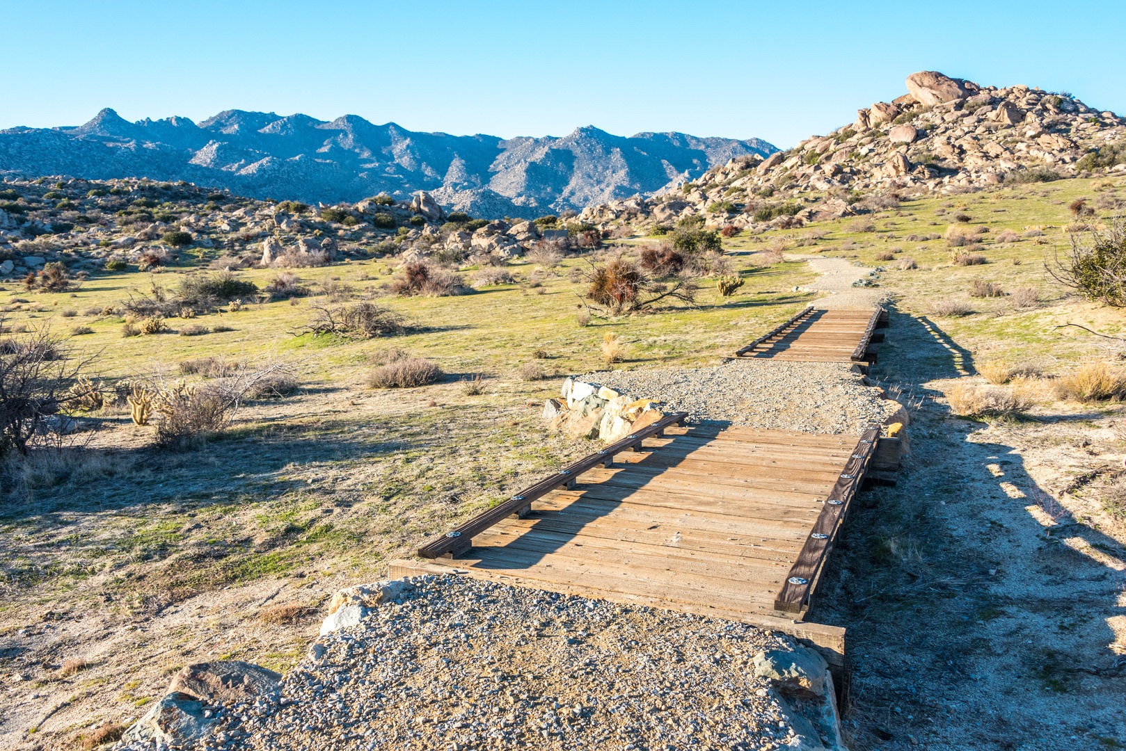The Culp Valley Trail passes over a dry wash.