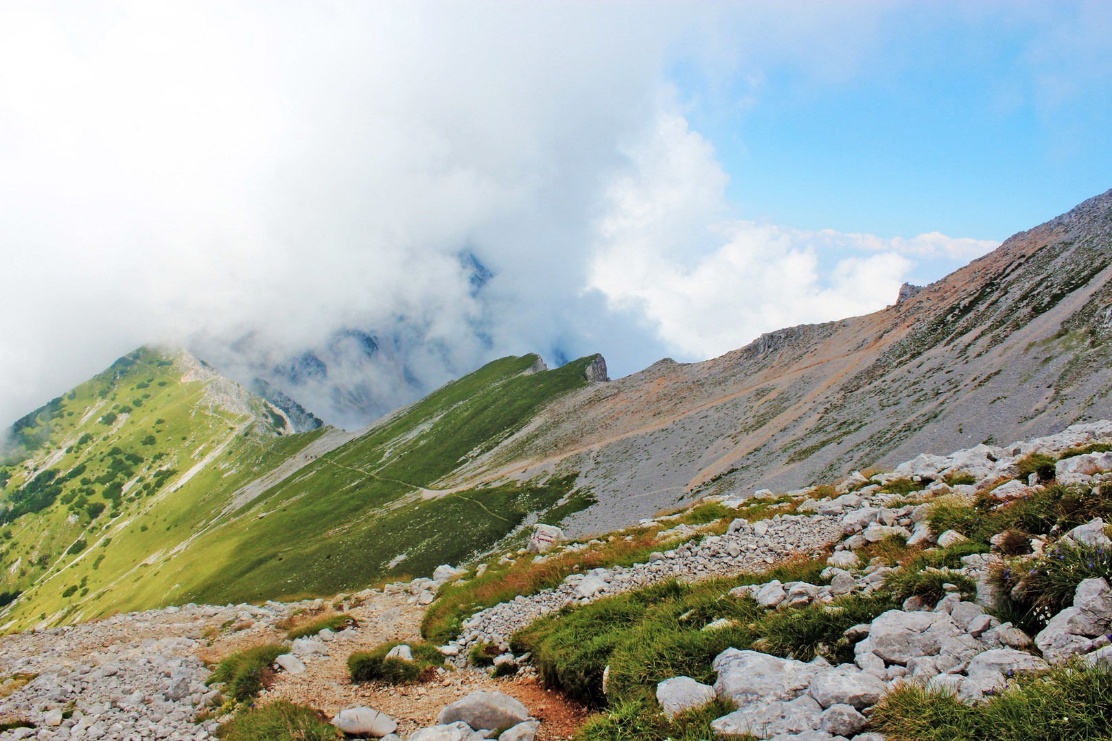 Looking northwest along the stunning and dramatic Vajnež ridge.