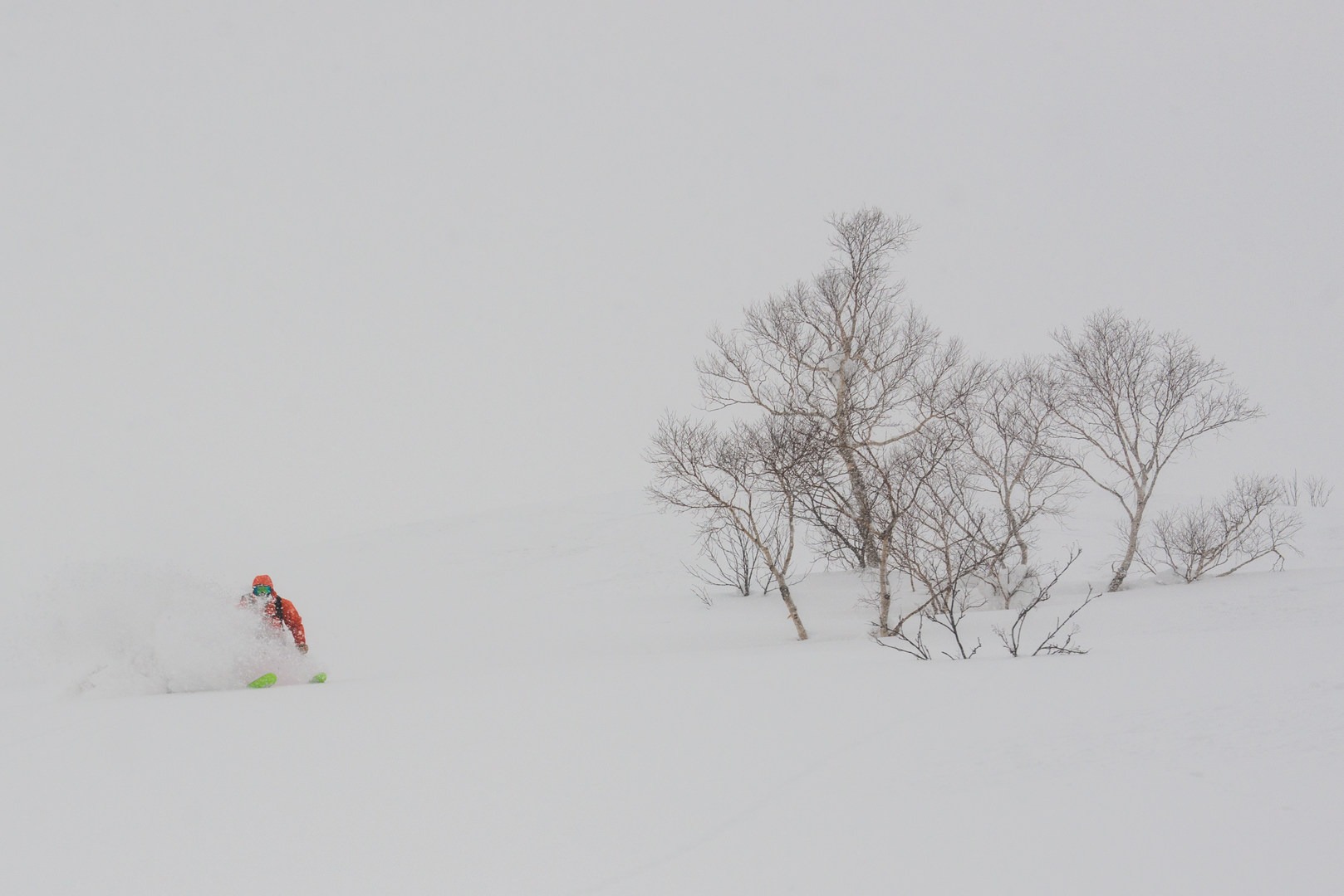 Skiing fresh powder at Goshiki.