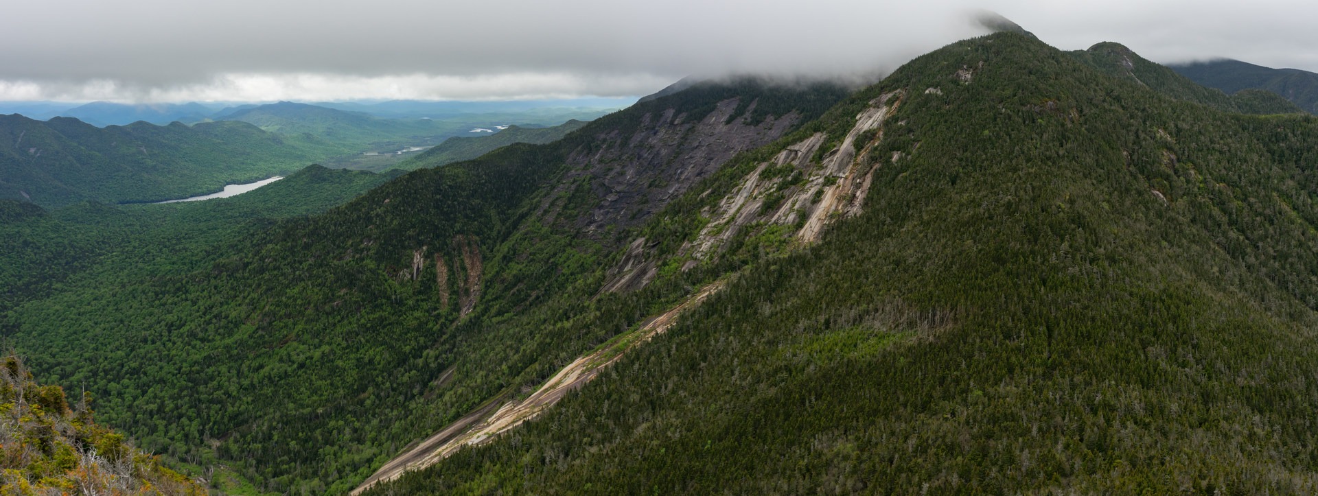 Looking from Saddleback Mountain toward Basin Mountain and Upper Ausable Lake.