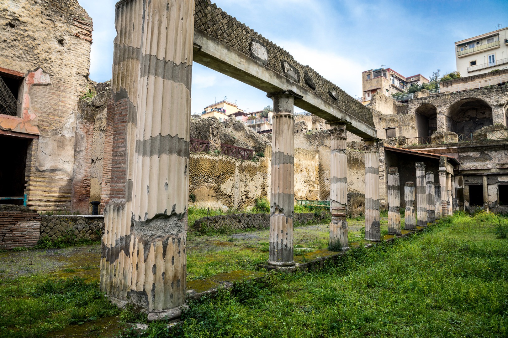 The ruins of Herculaneum sit far below the modern-day street level.