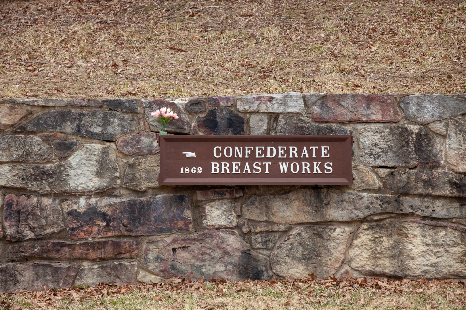 The Breast Works Interpretive Trail is off to the left from the parking area off of U.S. Highway 250. Shenandoah Mountain Trail is off to the right.