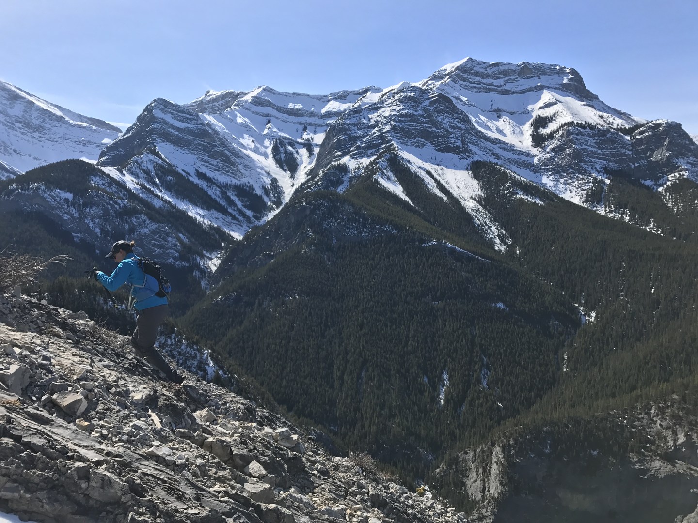 Eventually the trail emerges from the trees onto rocky ground.