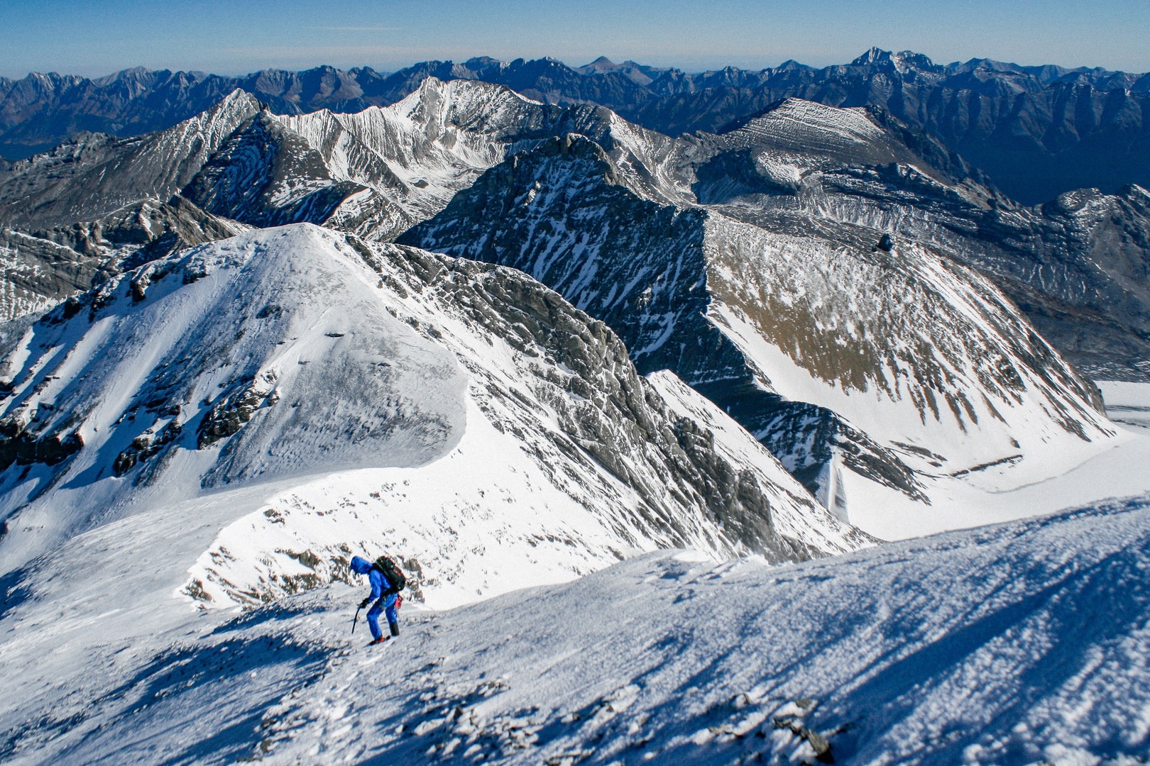 Heading down from the summit of Mount Joffre.