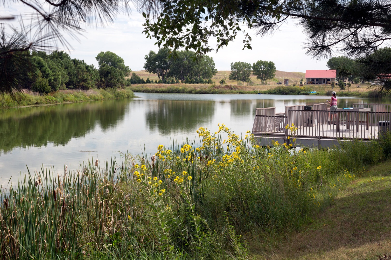 A large fishing pond is near the visitor center.