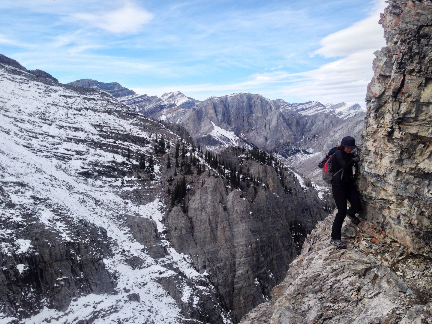 The highlight for most is the Chain Walk, a heavy steel chain bolted to the face along a narrow ledge. This is the most challenging section, and on weekends it's not uncommon for it to get backed up quickly.