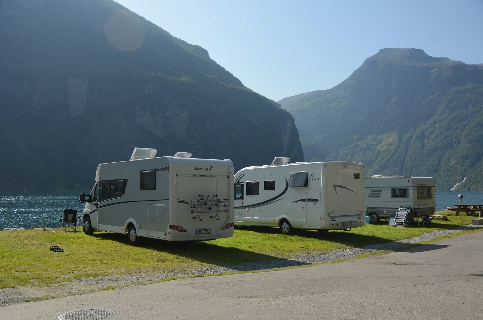 Camping spots by the fjord at Geirangerfjorden Feriesenter.