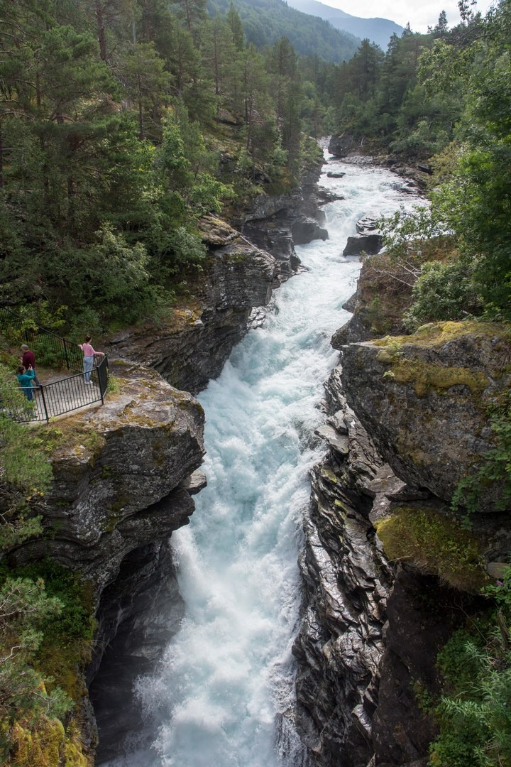 Upstream view from the bridge of the waterfall.