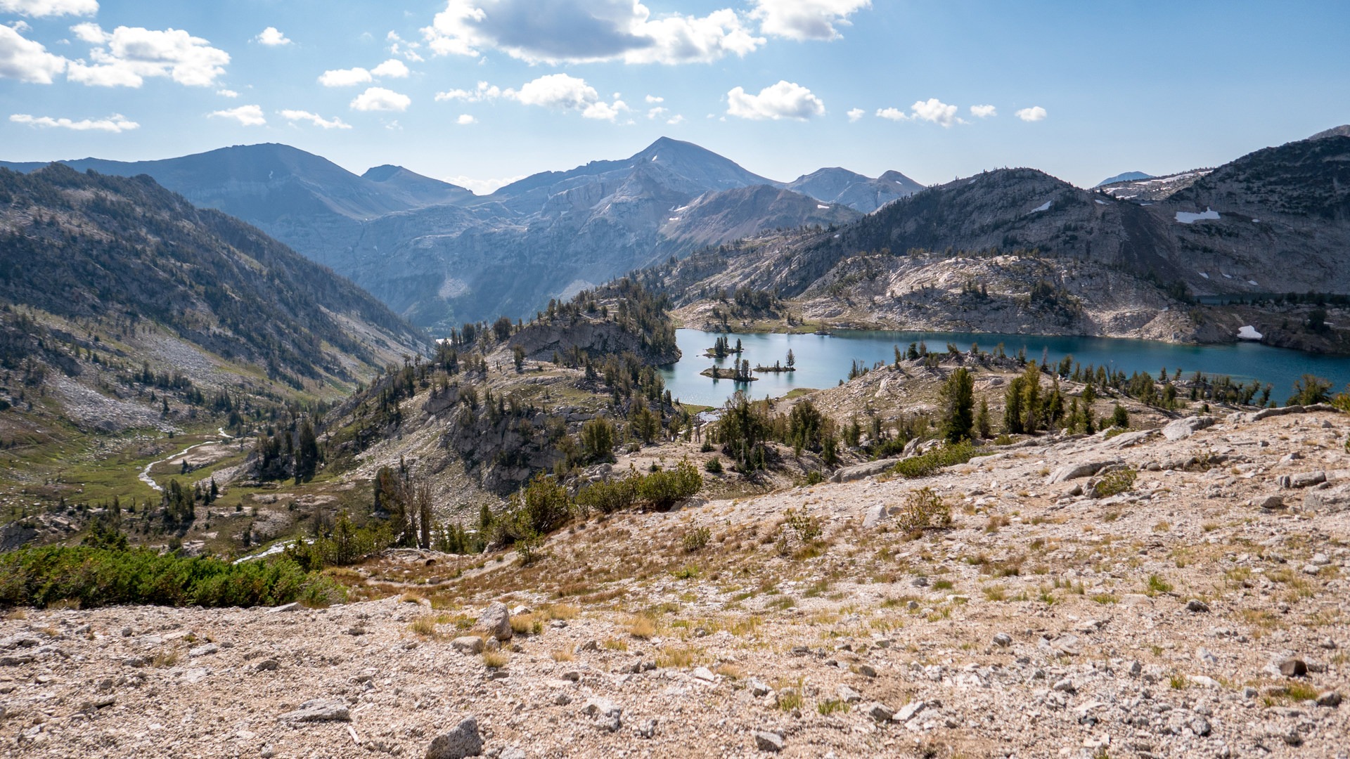 Looking down at Glacier Lake at the top of Glacier Pass.