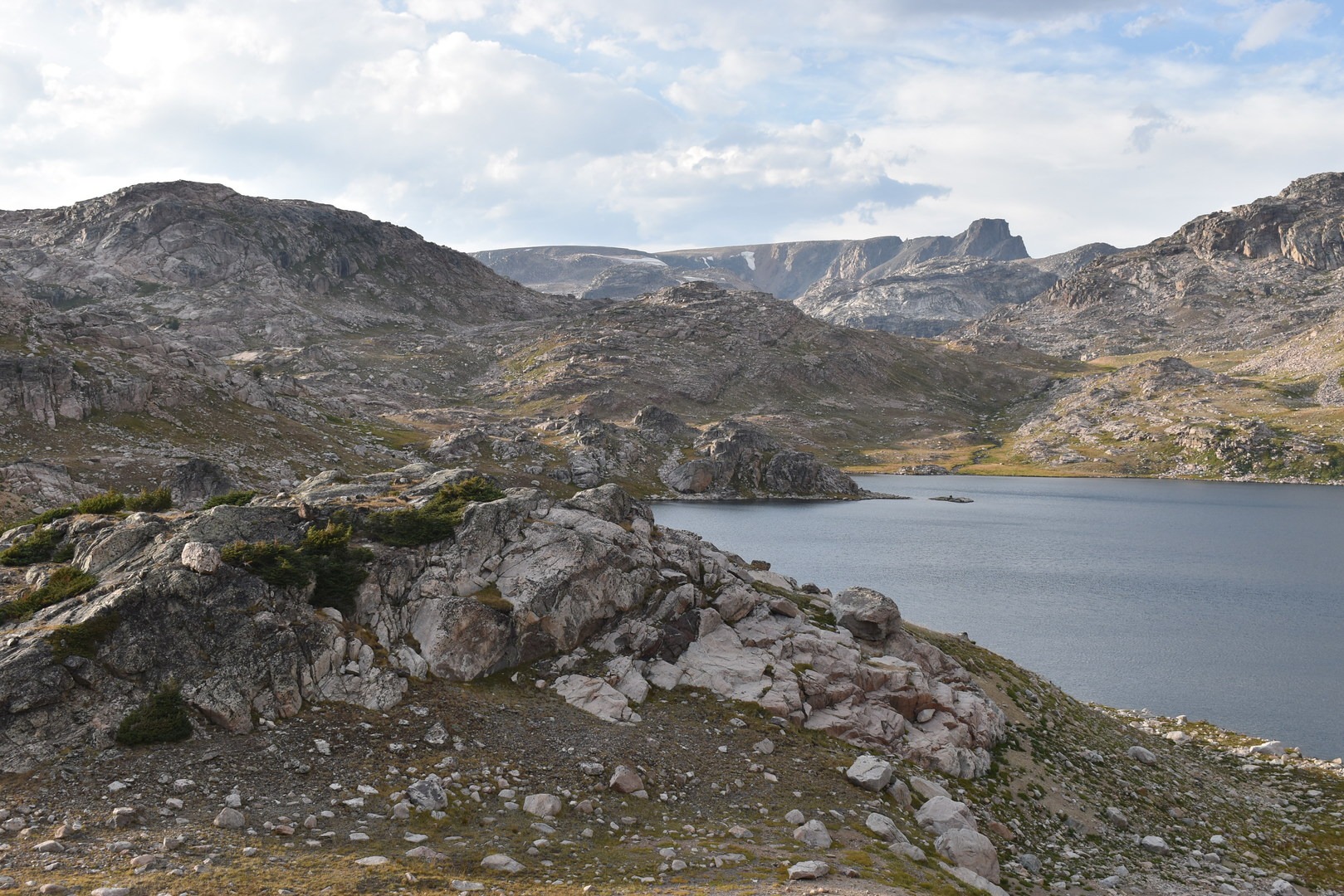 Jasper Lake and craggy landscape.