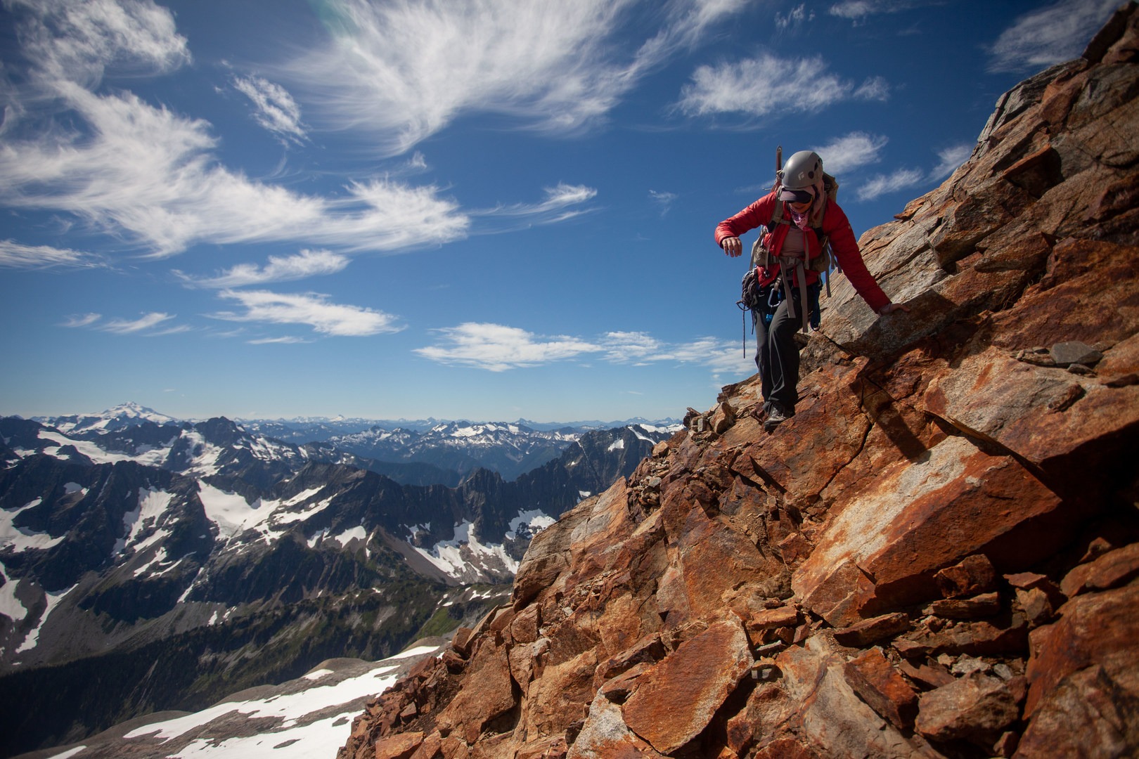 Scrambling down below the rappel.