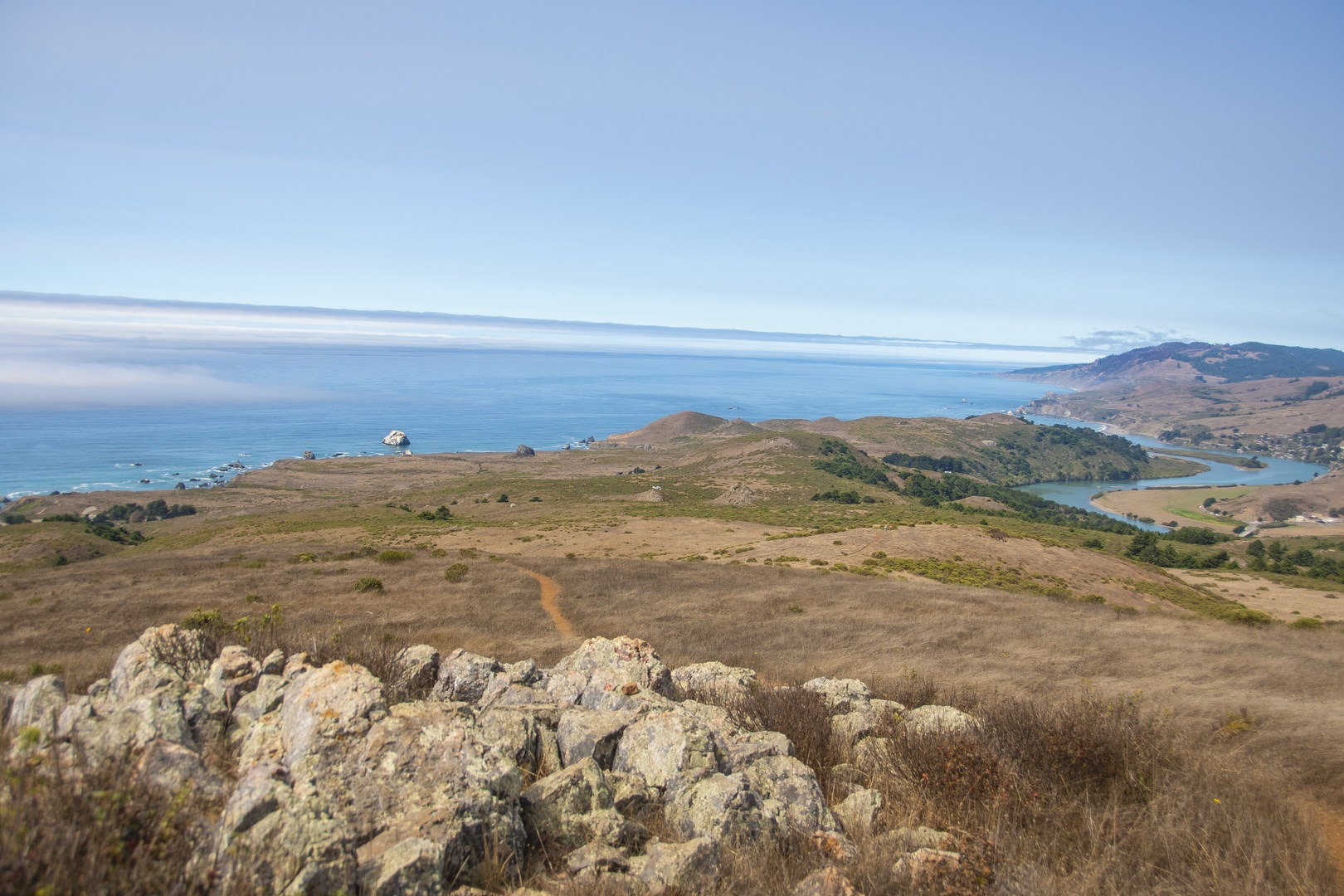 At the top of Red Hill, one can see Russian River and the ocean down below.