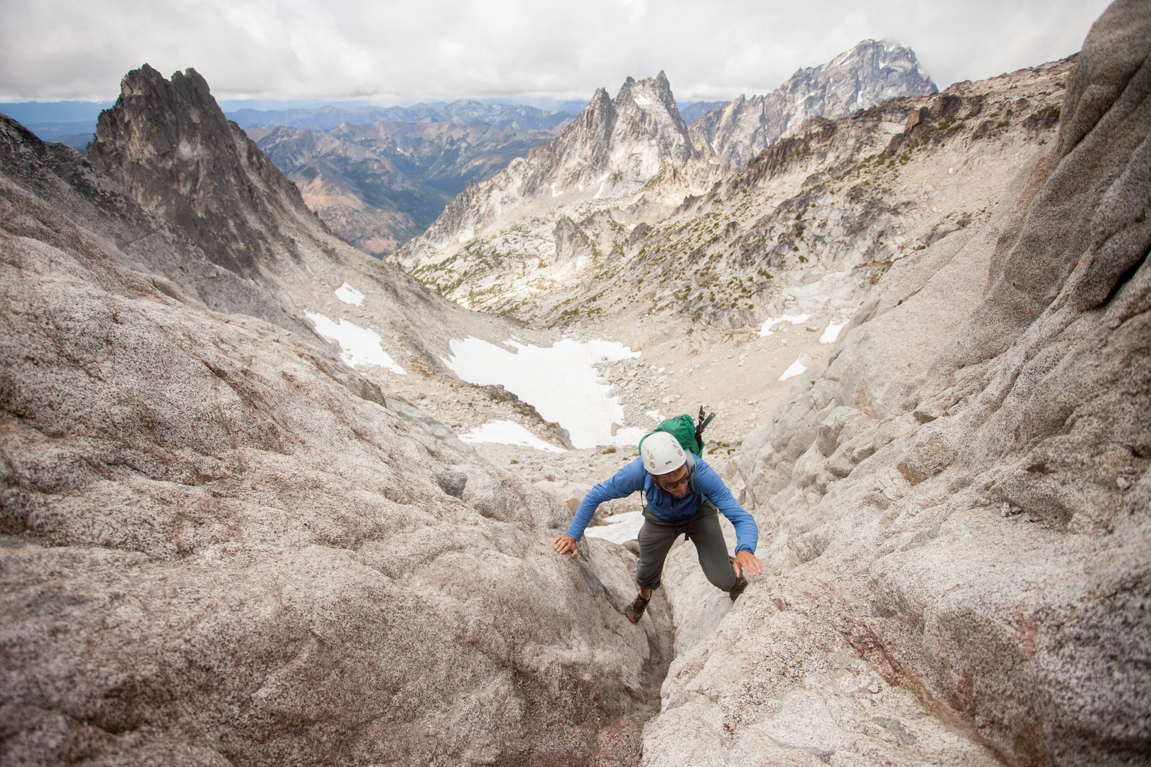Scrambling up Pandora's gully.