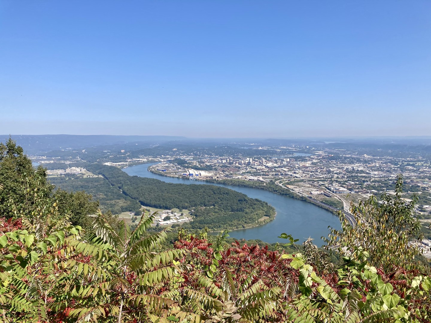Looking down on the Tennessee River and Chattanooga from Point Park.