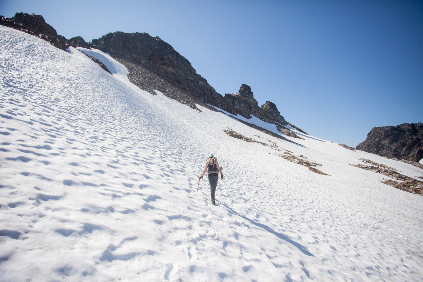 Climbing up the snow toward Gothic Peak.