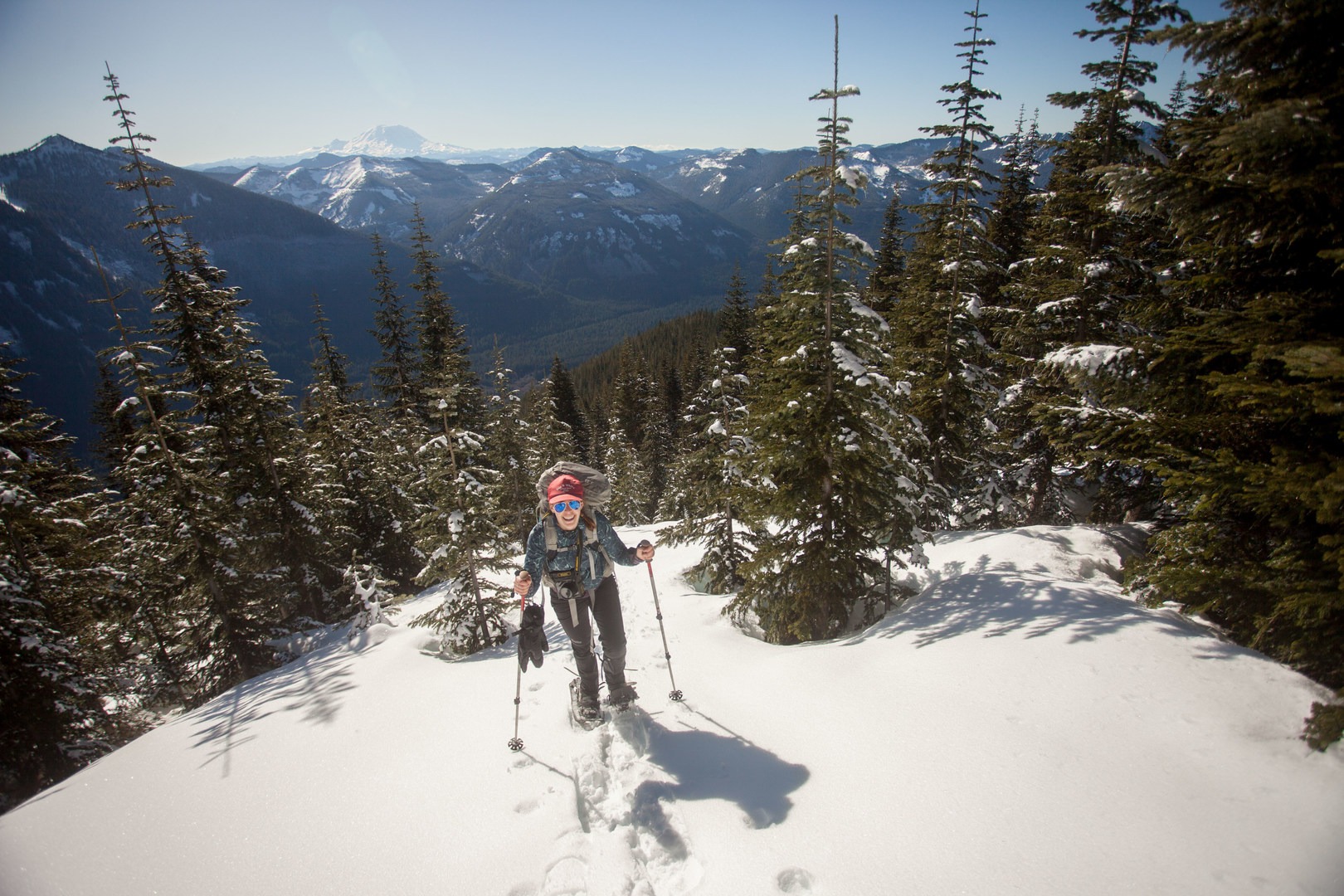Coming out into the wider glades on the south face, with Rainier clearly visible in the background.
