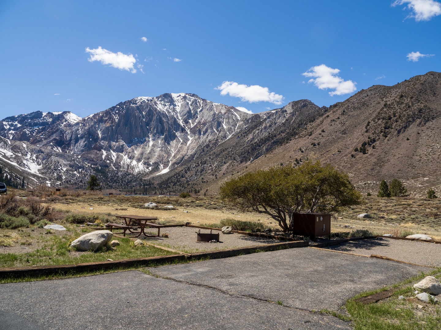 Campsite and mountain views at Convict Lake.