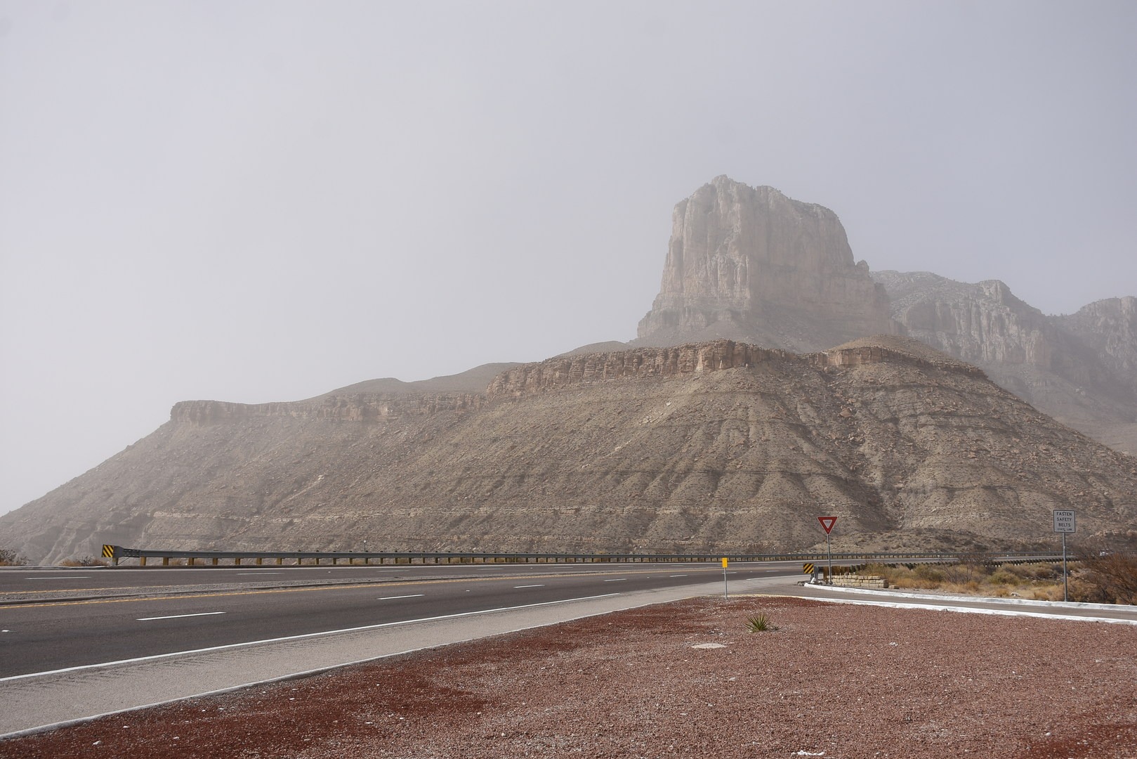 View of El Capitan from Lookout Wayside (note the air was dusty due to extremely windy conditions when this image was taken).
