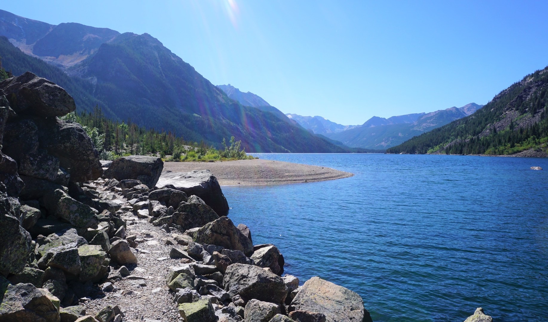 From the viewpoint, you'll drop back down to the water's edge. Whether here for a day hike or to camp, there is no shortage of beautiful shoreline to explore.