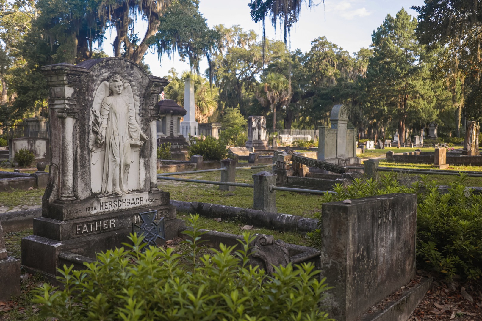 Bonaventure Cemetery beneath the cover of live oak trees and Spanish moss.