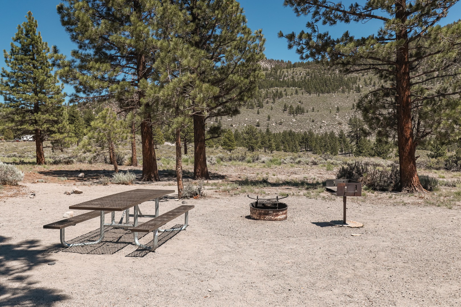Sites are basic, with tables, fire pits and bear lockers.