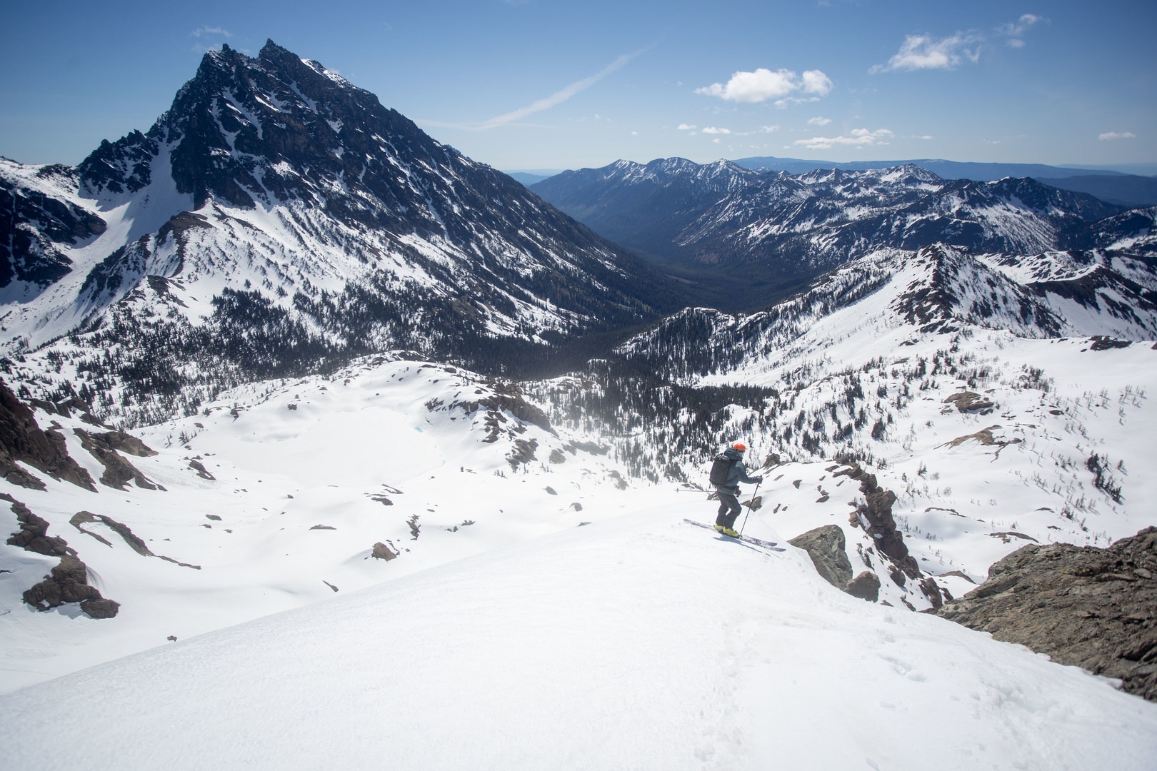 About to drop into the steeps on the south face of South Ingalls Peak.